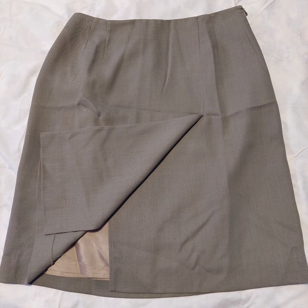 Alfred Sung 100% Wool Beige With Side Slit Skirt, Size 10